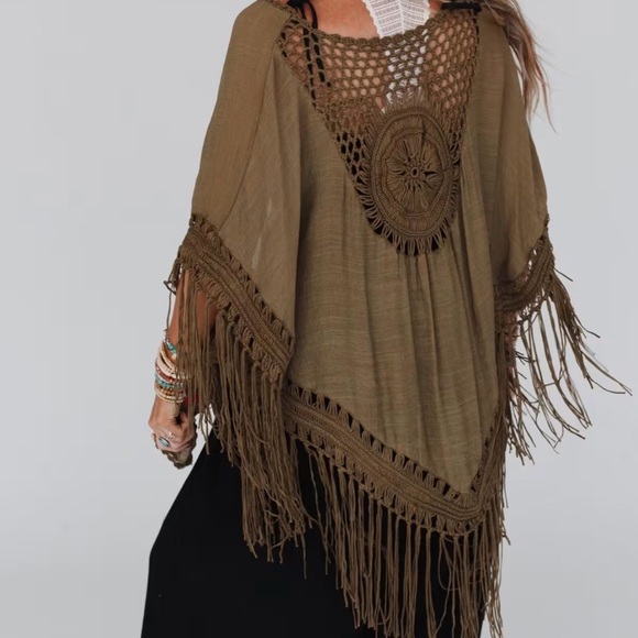 Black Crochet Fringe Kimono - Picture 4 of 4